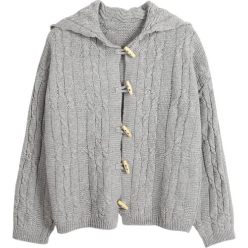 2019 Autumn Warm Korean Cardigan Knitted Ladies Wool Hooded Thicken Sweaters Loose Oversize Harajuku White Kawaii Jumpers