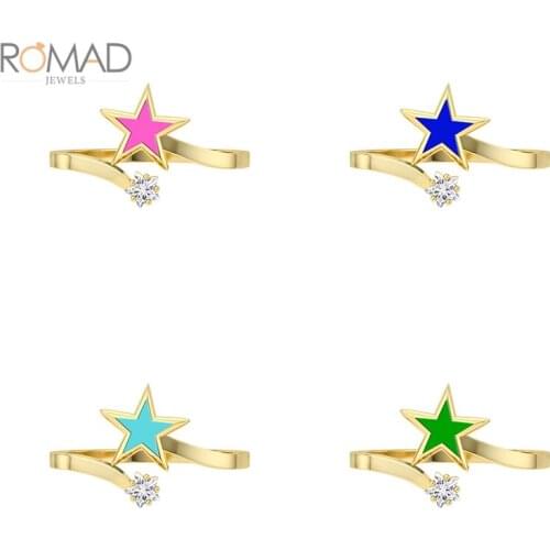 ROMAD 925 Sterling Silver Star Ring Enamel Opening Finger Rings For Women Bague Femme Plata 925 Fine Jewelry Dropshipping