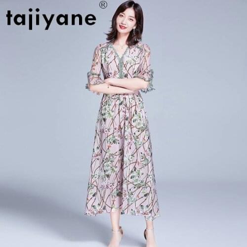 Tajiyane Dresses for Women 100% Silk Dress Elegant Long Summer Dress Woman Real Silk Dresses Korean Vestido De Mujer TN2498