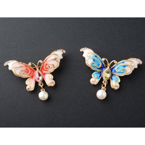 Gold Color CZ micro Buttyfly With White Pearl Brooch
