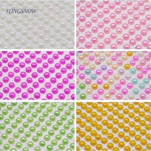 1 Sheet 6mm Bright Colour Pearl Crystal Flatback Rhinestones Car Stickers Diamond Decoration Self Adhesive Scrapbooking Stickers