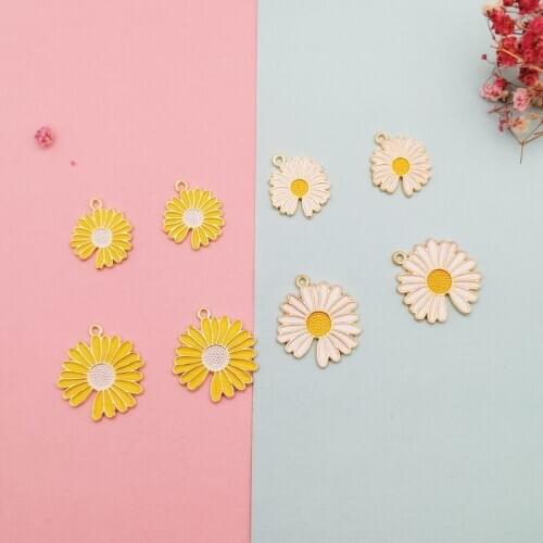 10pcs Daisy Flower Enamel Charms Drop Oil Flower Gold Color Alloy Pendants DIY Fashion Earrings Bracelet Jewelry Accessory FX423
