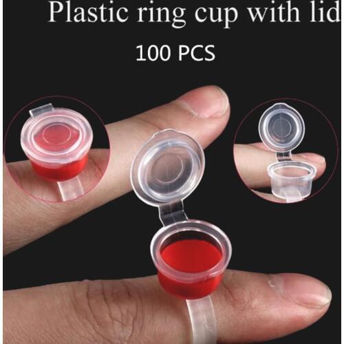 100Pcs Ink Cups Tattoo Pigment Ring Ink Holder Cup Container With Lid Cover Cap Permanent Makeup Microblading Tool