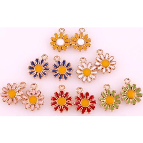 20pcs Gold Tone Enamel Colors Sun Flower Charms Pendant Oil Drop For Women DIY Jewelry Earrings Necklace Accessories
