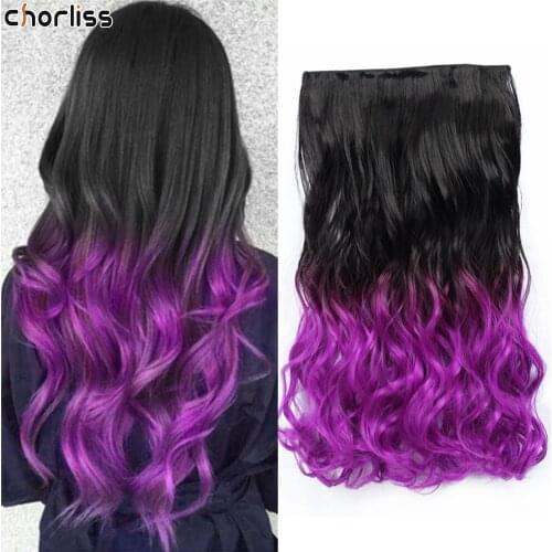 22Inch Long Wavy Ombre Synthetic 5 Clips In One Piece Hair Weave Hairpiece Heat Resistant For Black Women Clip In Hair Extension