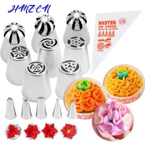 10pcs Kitchen Accessories Icing Piping Cream Pastry Bag +13 Stainless Steel Russian Piping Tips DIY Cake Decorating Tips Tools