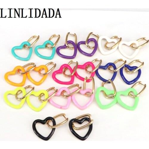 5 Pairs Fashion New Enamel Heart Earrings Dangle Earrings Gold Color Elegant Jewelry For Friend Lover Jewelry Gift
