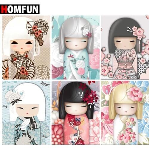 HOMFUN 5D Diamond Pattern Rhinestone Needlework Diy Diamond Painting Cross Stitch "Doll kimono girl" Diamond Embroidery
