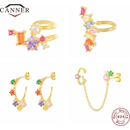 CANNER 1pc 925 Sterling Silver Rainbow Diamond Zircon Stud Earrings for Women Earring Jewelry Gift Pendientes Kolczyki Brincos