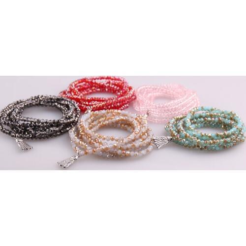 Free shipping Fashion 5 Strands Crystal with Alloy Tassel Beads Stretched Bracelets Handmade Elastic Bead Yoga Bracelet