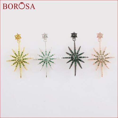 BOROSA Mix Color CZ Micro Pave Green Zircons Star Charms Earrings Fashion Dangle Earrings for Women Girls Druzy Jewelry WX686