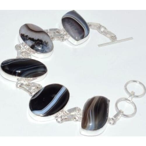 Botswana Agates Bracelet Silver Overlay Over Copper , 28.2 cm, B3209