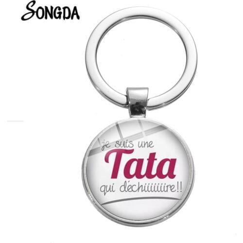 Tata Marraine Qui Dechire Key Chain French Letter Art Design Glass Dome Keyring High Quality Trendy Maitresse Super Gift