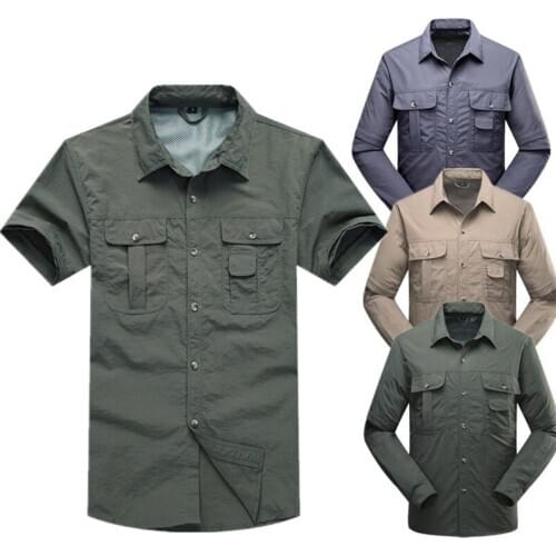 Quick dry outdoor mens summer shirt breathable detachable sports fishing hiking mens thin clothes