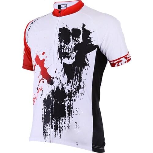 CUSROO 2021 Summer MenS WomenS Short-Sleeved Polyester Cycling Jersey Mountain White Skull Print Bike Clothing Quick Dry