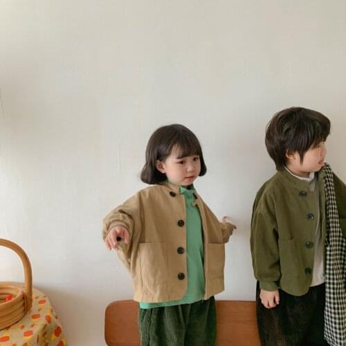 Korean Childrens Clothing New Autumn 2021 Boys and Girls Korean Loose Vintage Cotton Cardigan Coat Top Kid Coat