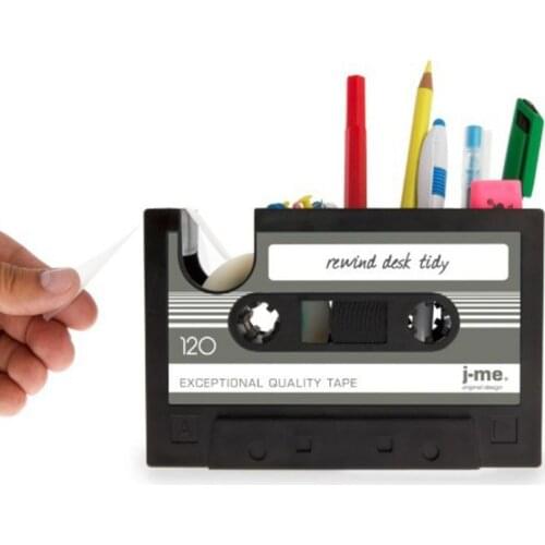 Retro Cassette Tape Dispenser Pen Holder Pencil Organizer Container Desk Pen Holder Tape Cutter Office Stationery Supplier