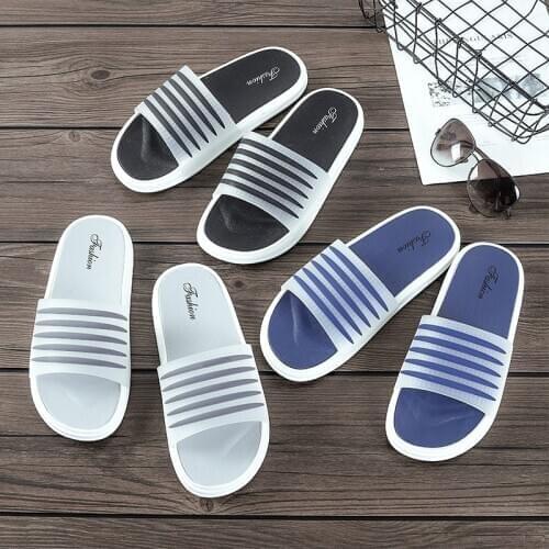 Couples Home Slippers Mens Fashion Striped Heavy Bottom Sandals Womens Casual Anti Slip Slippers Mens Shoes Home Slippers