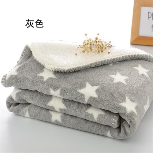 2 layers thick winter kids blanket grey star super soft fluffy toddler baby blanket bedding quilt swaddle back seat blanket