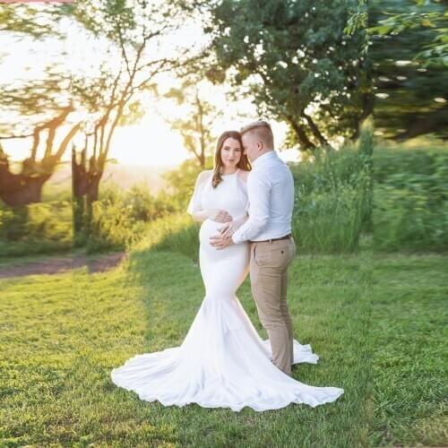 Envsoll Maternity Photography Props Maxi Gown Maternity Clothes Pregnancy Dress Ruffles Solid Dresses Ruffles Solid Dress
