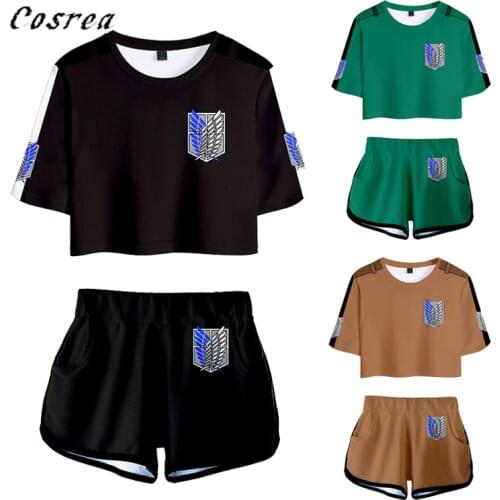 Anime Attack on Titan Cosplay T-shirt Shorts suits Summer Women Attack on Titan Short sleeve Tees Shirts Girls Sportswear
