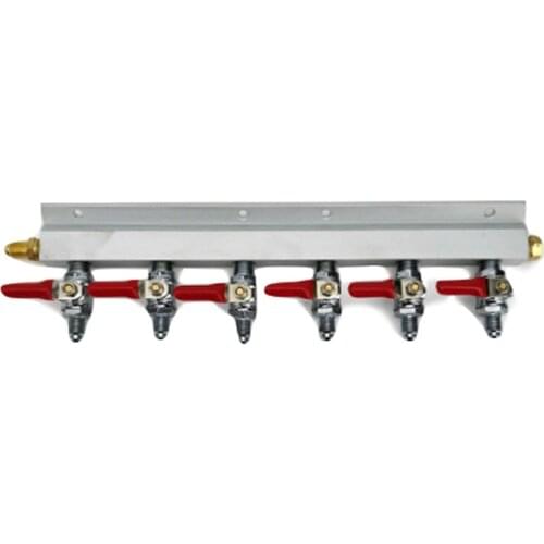 6 OUTPUT / 6 WAY MANIFOLD GAS LINE SPLITTER WITH CHECK VALVES (1/4" THREAD, MFL THREAD) DUOTIGHT COMPATIBLE