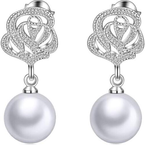KOFSAC New 925 Pure Silver Stud Earring Sweet Romantic Hollow Rose Pearl Earrings For Women Fine Jewelry Valentines Day Gifts