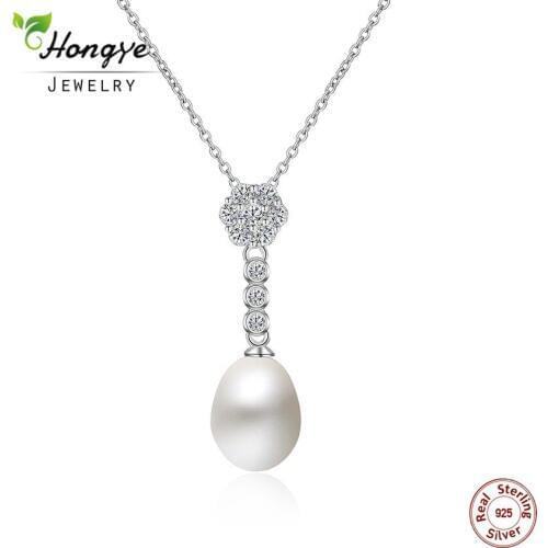 Hongye Big Sale Pearl Necklace 10-11mm Drop Shape Natural Freshwater Pearl Pendant 925 Sterling Silver Jewelry For Women Gift