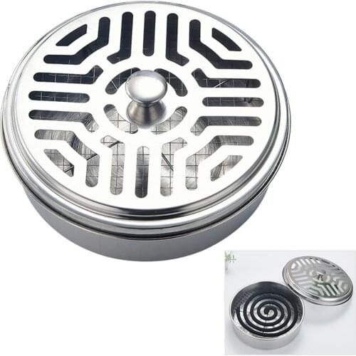 Round Mosquito Coil Holder Stainless Steel Mosquito Coil Disk Portable Mosquito Coil Tray Repellent Incense Plate Mosquito Box