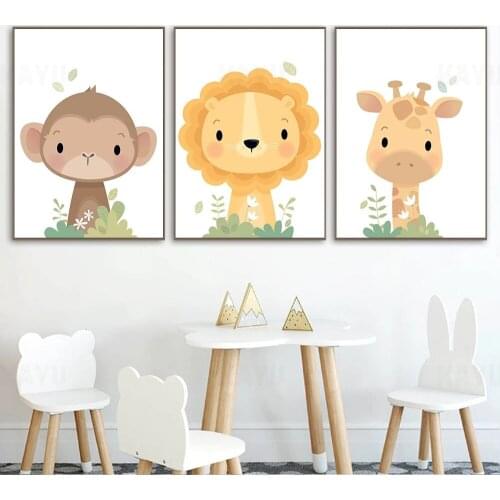 Jungle Animals Canvas Print Giraffe Elephant Zebra Nursery Wall Art Poster Paintings Nordic Safari Wall Pictures Baby Room Deocr