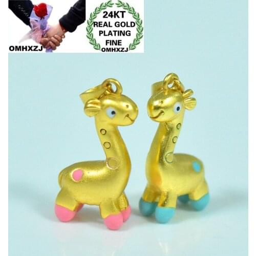 OMHXZJ Jewelry Wholesale CA358 European Fashion Hot Fine Woman Man Party Birthday Wedding Gift Giraffe 24KT Gold Pendant Charm