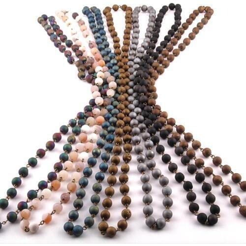 Wholesale Fashion Bohemian Tribal Jewelry Natural Druzy Beadl Rosary Chain Stone Necklace
