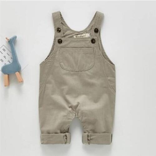 Autumn 2021 Boys Girls Pocket Overalls Jumpsuits New Children Kids Gentleman Pants Baby Clothing Pure Color Rompers
