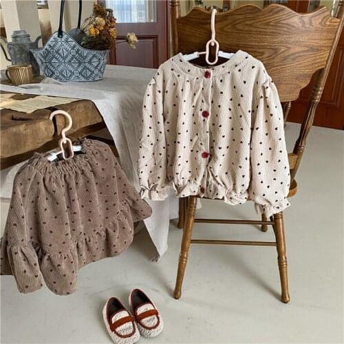 Autumn Winter New Korean Children Girls' Corduroy Love Jacket Cardigan Toddler Girls Fashion Coats Kids Clothes 2-7 Years