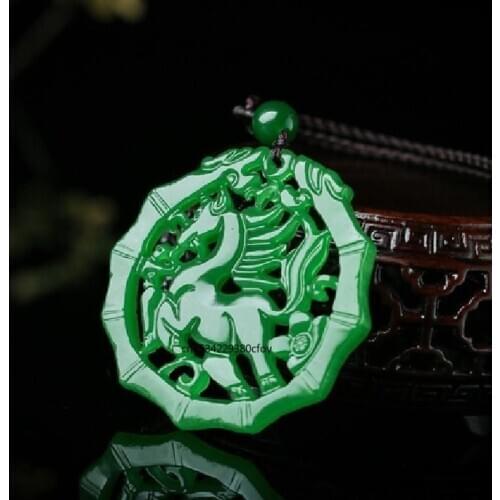Natural Green Jade Horse Pendant Necklace Jewellery Fashion Accessories Hand-Carved Man Amulet Gifts Sweater Chain