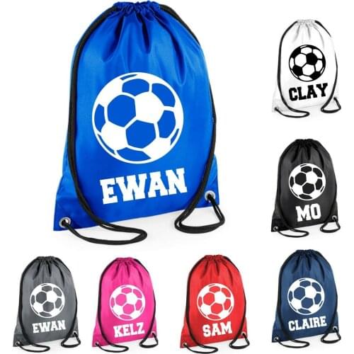 Personalised Kids Name Drawstring Football Bag School Club PE Custom Name Childrens Bag Kids Backpack Soccer Bag Name Soccer Bag