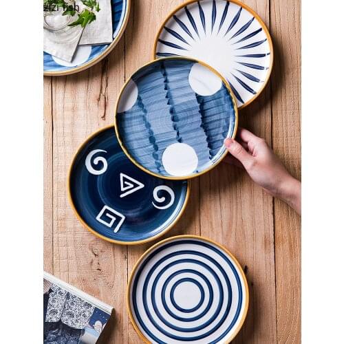 European Style Striped Ceramic Dinner Plate Household Cutlery Set Steak Salad Plate Cooking Dishes Kitchen Utensils Porcelain