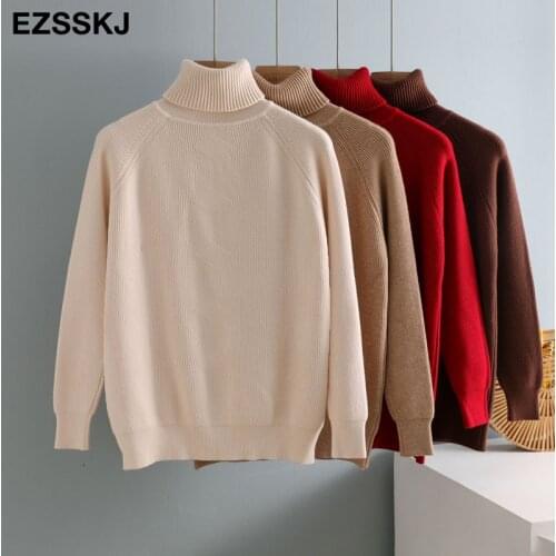 Casual Autumn Winter Basic THICK HIGH-NECK Sweater pullovers Women 2021 loose Knit Pullover female Long Sleeve Khaki Sweater