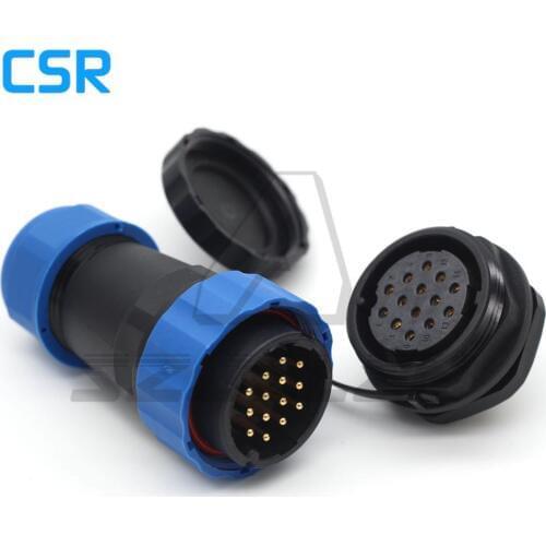 SD28TP-ZM, 14 pin Waterproof Connector Male and Female IP67 8-15mm LED power cable wire connectors 14 pin, Panel cutout 28mm
