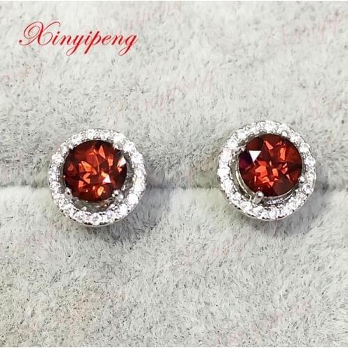 925 silver with 100% natural garnet earrings female red wine Beautiful color Fine jewelry
