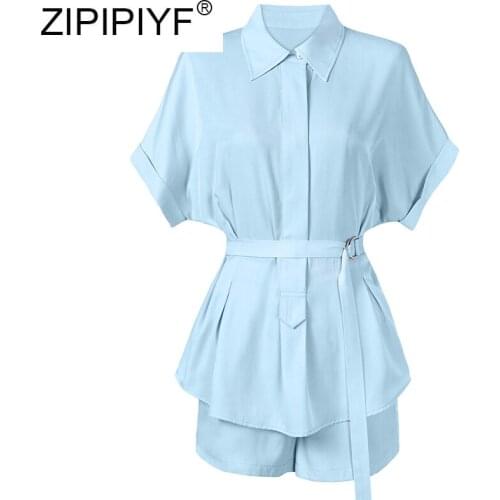 Tencel Chiffon Shirt Suit 2020 New Female Summer Professional Temperament Women Fashion OL Shorts Two-piece Suit Sets C188