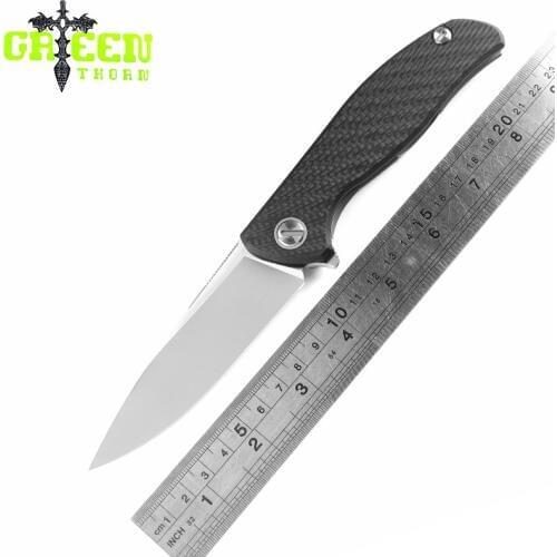 Green thorn HATI ball bearing Flipper folding M390 blade knife carbon fiber titanium handle camping outdoor knives EDC tools