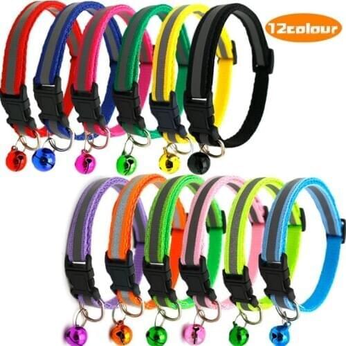 Reflective Charm and Bell Cat Collar Safety Elastic Adjustable with Soft Velvet Material 12 colors pet Product small dog collar
