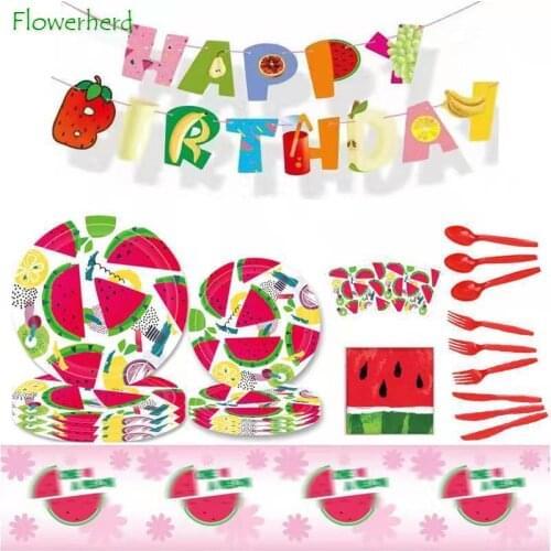 Watermelon Party Supplies Disposable Dinnerware Set Plates Napkin Cup Knifves Forks Spoon Birthday Party Baby Shower Decoration