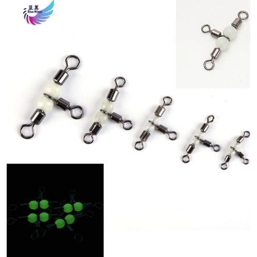 10Pcs Fish Triple Rolling Swivel Luminous Snap Beads Balls Pesca 3 way Connector Cross Line Fishing