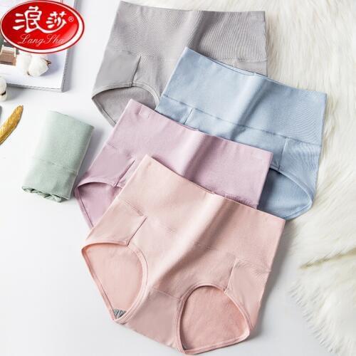 LANGSHA 4Pcs/lot High Waist Panties Women Soft Cotton Slimming Underwear Solid Seamless Briefs Sexy Breathable Girls Underpants