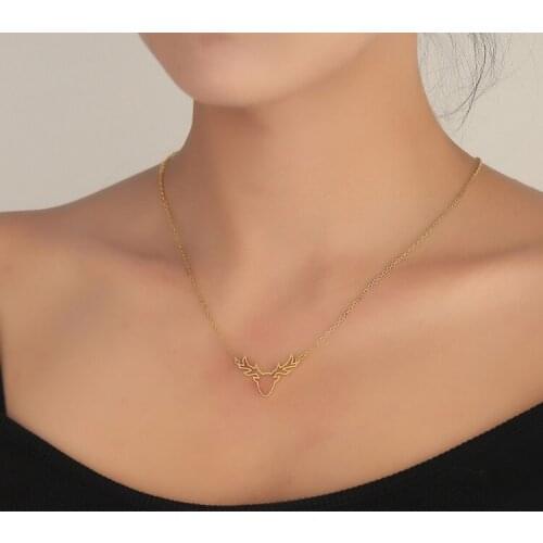 Vintage Stag Deer Elk Head Pendant Necklaces for Girls Women Cutout Deer Choker Dainty Valentines Day Jewelry Gift for Her