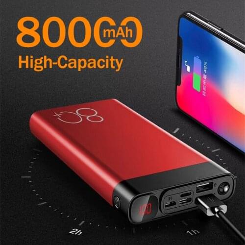 80000mah Power Bank Portable Charger Large Capacity Digital Display 2USB Port External Battery Poverbank for Samsung Xiaomi