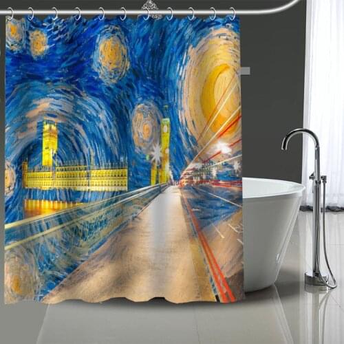 City Night Illustration Polyester Bath Curtain Waterproof Shower Curtains Geometric Bath Screen Printed Curtain For Bathroom