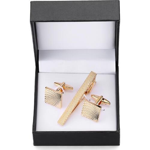 DY Golden square pattern carved high-grade tie clip Cufflinks box set men French shirt Cufflinks tie clip black box set free shi